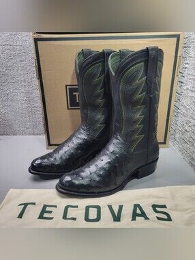 Tecovas The Wyatt II Mens Size US 10D Forest/Black Ostrich Cowboy Western Boots